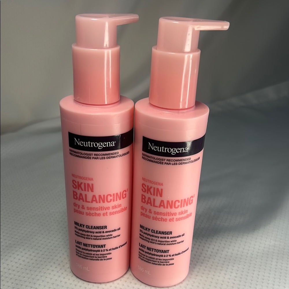 2x Neutrogena Dry & Sensitive Skin Balancing Milky Cleanser 186ml Avocado Oil